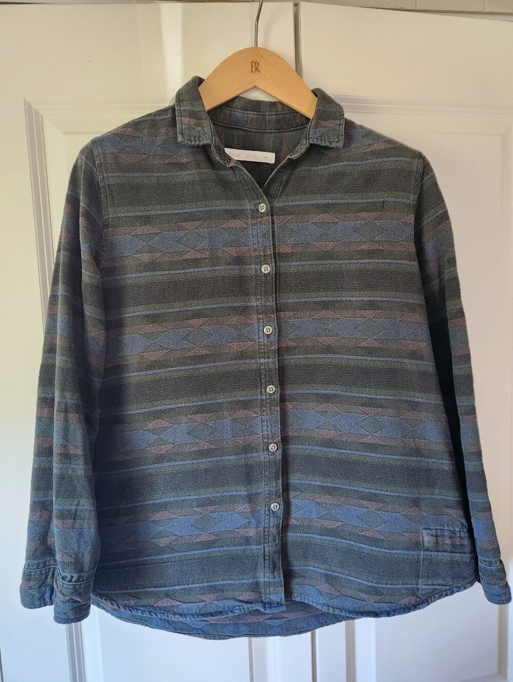 Woolrich Southwestern Geometric Button Down Shirt Blue Green L